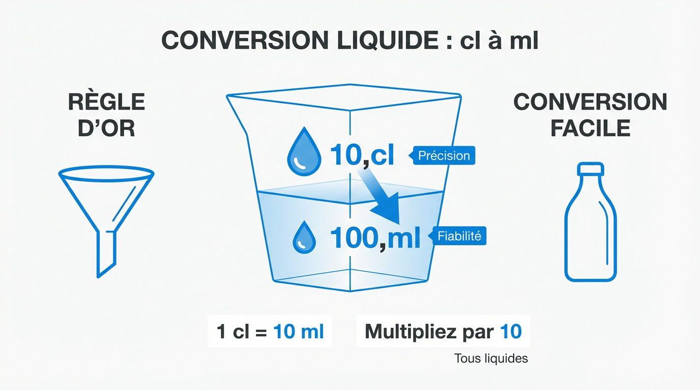 Tableau de conversion pratique pour passer des centilitres aux millilitres en cuisine