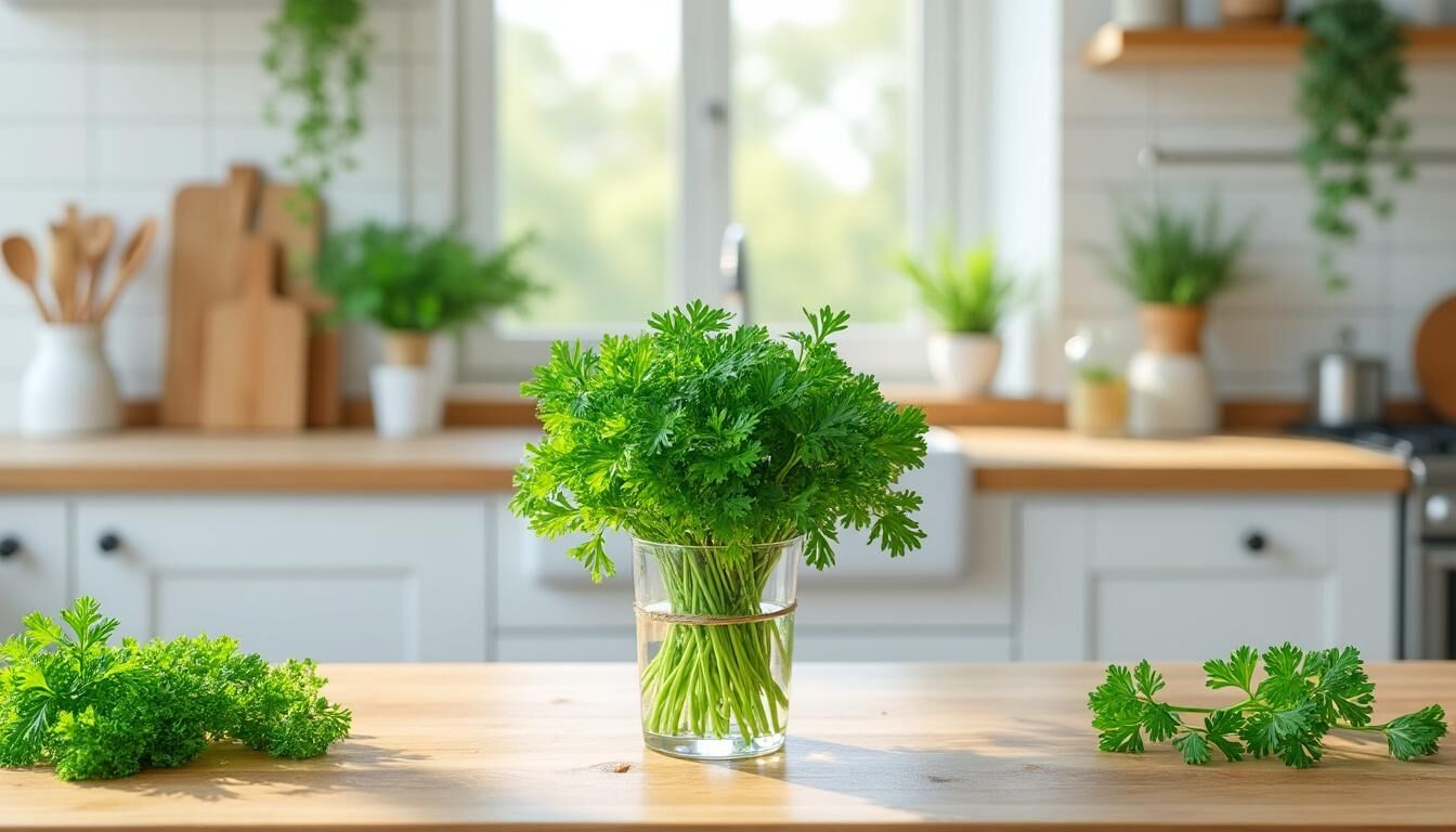 Découvrez des astuces simples et efficaces pour conserver votre persil frais pendant plusieurs jours à la maison et éviter le gaspillage.