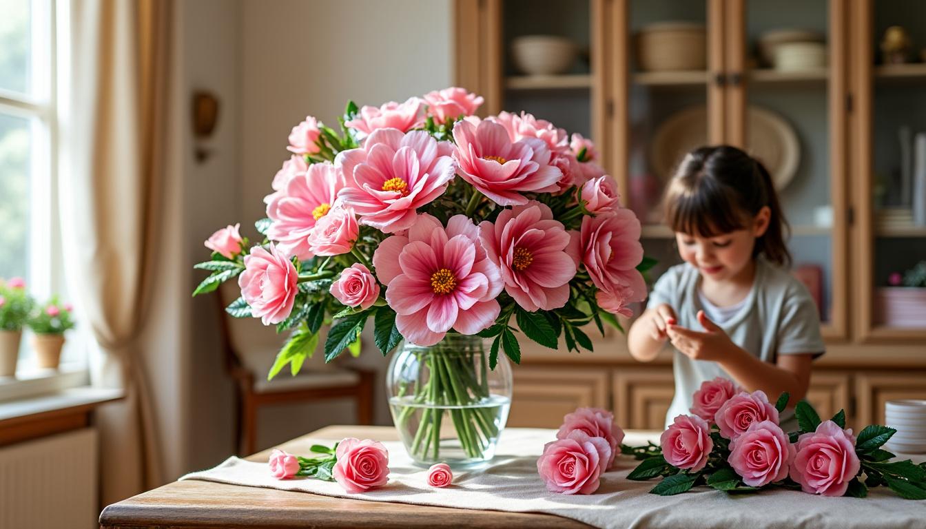 surprenez maman pour la fête des mères avec un bouquet de fleurs roses en lego, élégant et original, disponible dès maintenant avec une remise exceptionnelle de 28%.