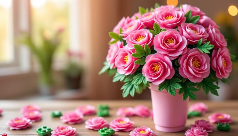 surprenez votre maman pour la fête des mères avec un bouquet de fleurs roses en lego, offert avec une remise exceptionnelle de 28%. un cadeau original et plein d'amour !