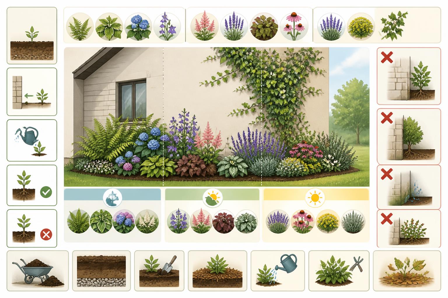 découvrez comment aménager un massif contre le mur de votre maison en choisissant les plantes adaptées et en évitant les erreurs courantes pour un jardin réussi.