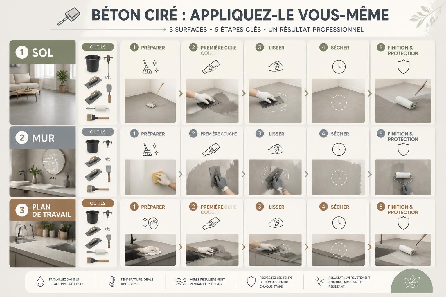 apprenez à appliquer du béton ciré vous-même sur vos sols, murs et plans de travail pour un rendu moderne et durable. guide pratique étape par étape.
