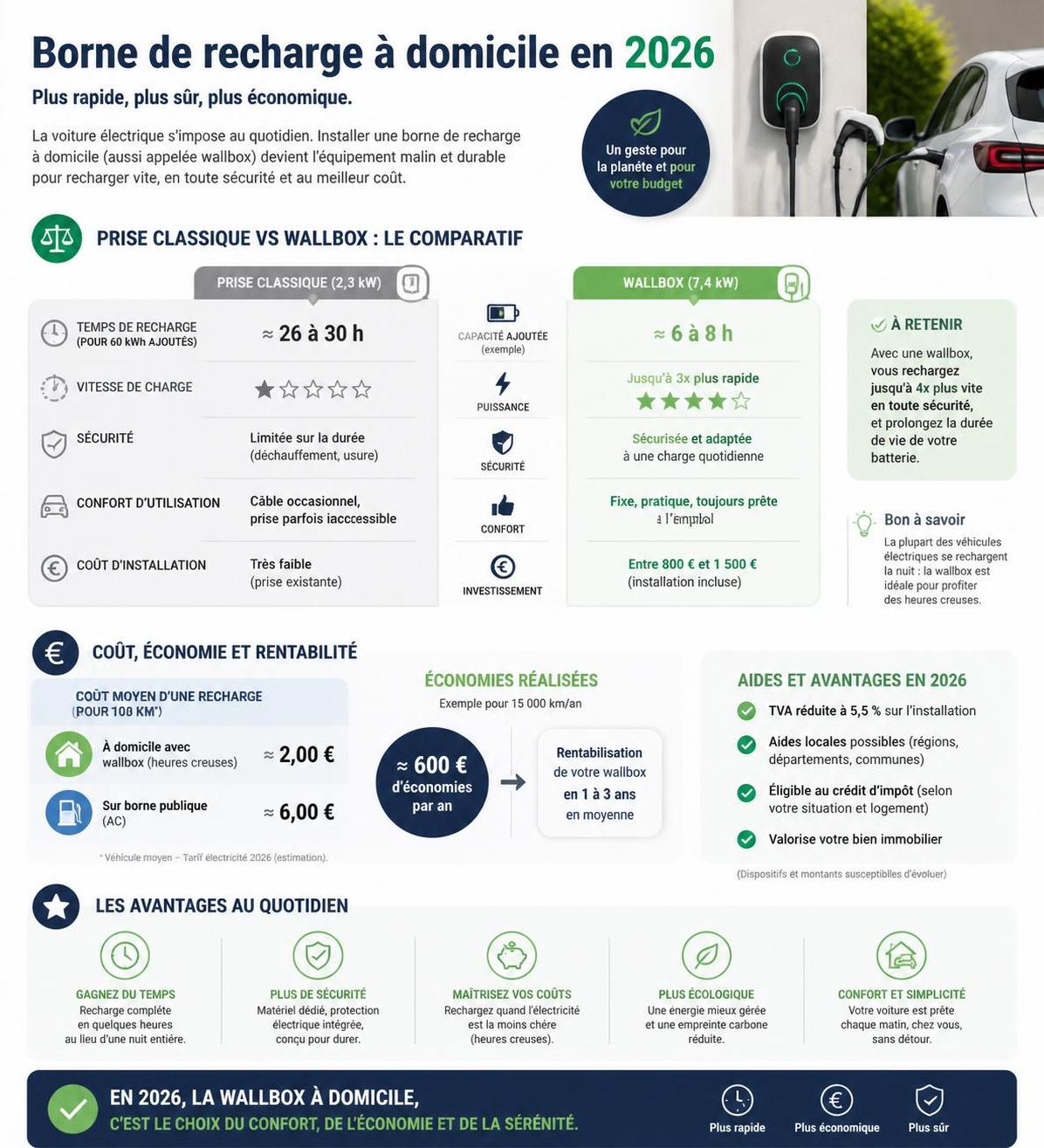 découvrez notre guide complet 2026 pour installer une borne de recharge voiture électrique à domicile. conseils, choix, installation et astuces pour recharger facilement votre véhicule électrique chez vous.