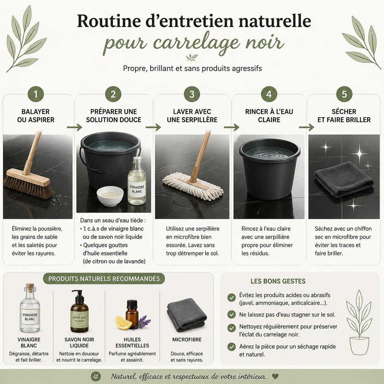 découvrez des astuces efficaces pour redonner tout son éclat à un carrelage noir terni par le calcaire et retrouvez un sol propre et brillant facilement.