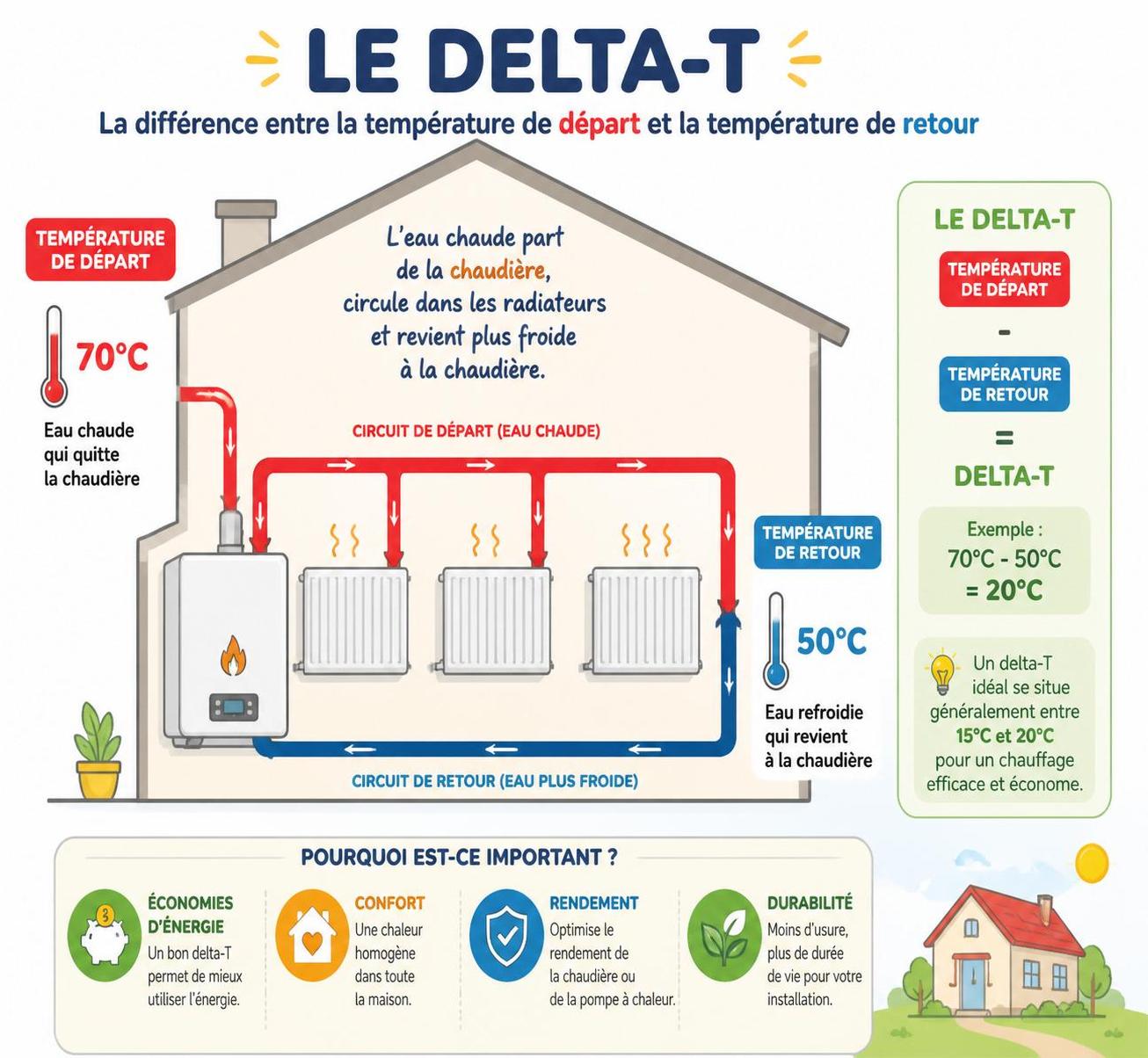 découvrez comment comprendre et optimiser le delta-t pour améliorer l'efficacité de votre système de chauffage en maîtrisant la différence entre la température de départ et de retour.