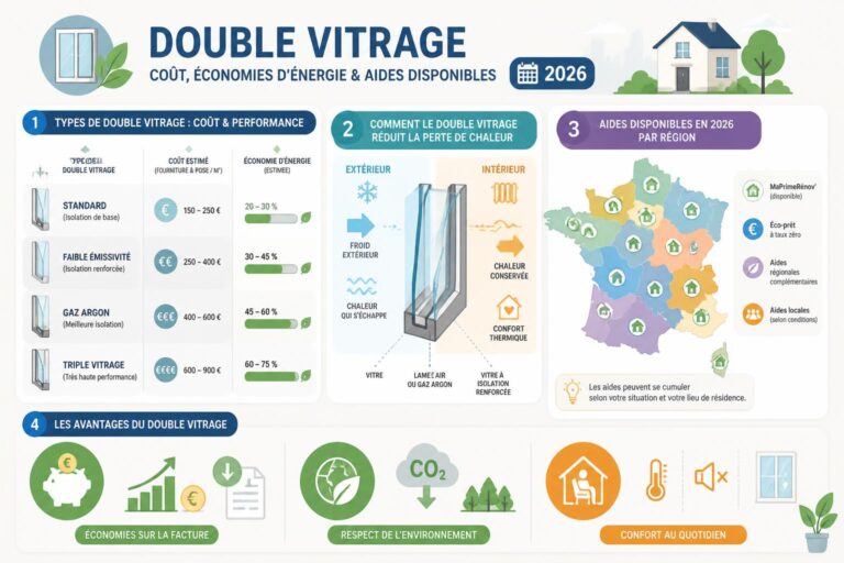 découvrez tout sur le double vitrage en 2026 : coûts, économies d'énergie réalisées et aides financières disponibles pour vos travaux d'isolation.