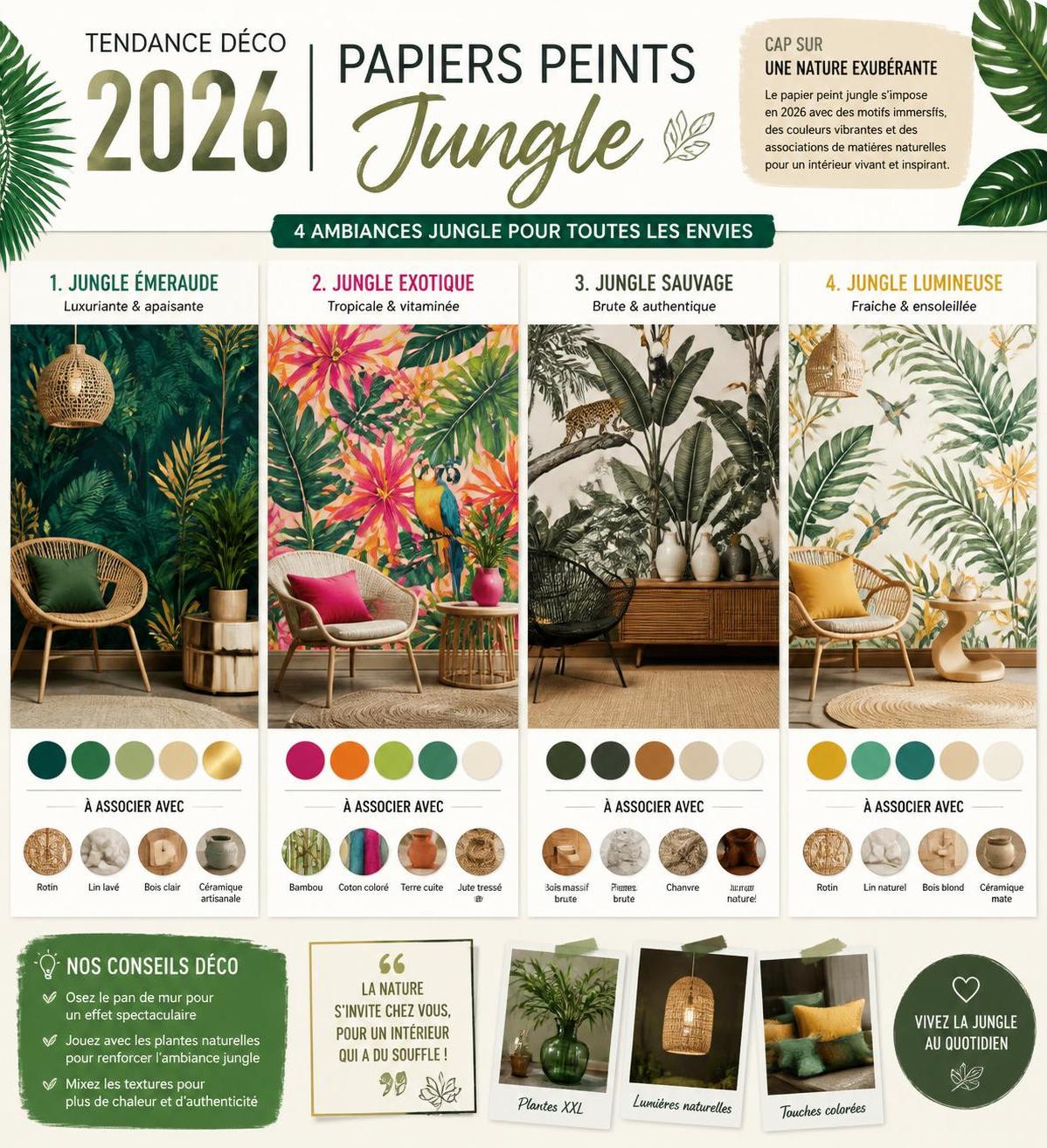 découvrez les tendances papier peint jungle en 2026 et nos conseils pour les associer harmonieusement dans votre intérieur. ambiance nature garantie !