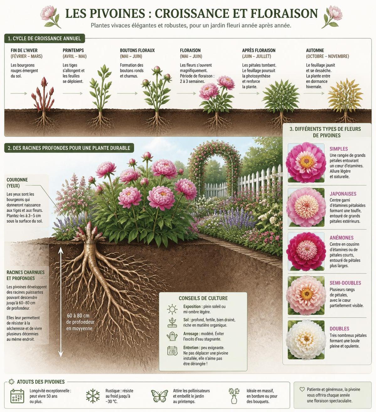 découvrez comment planter, entretenir et choisir les meilleures variétés de pivoines pour un jardin coloré et fleuri toute l'année.