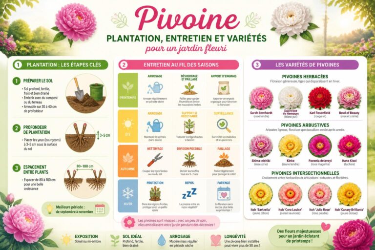 découvrez comment planter et entretenir les pivoines, ainsi que les différentes variétés pour un jardin fleuri toute l'année.