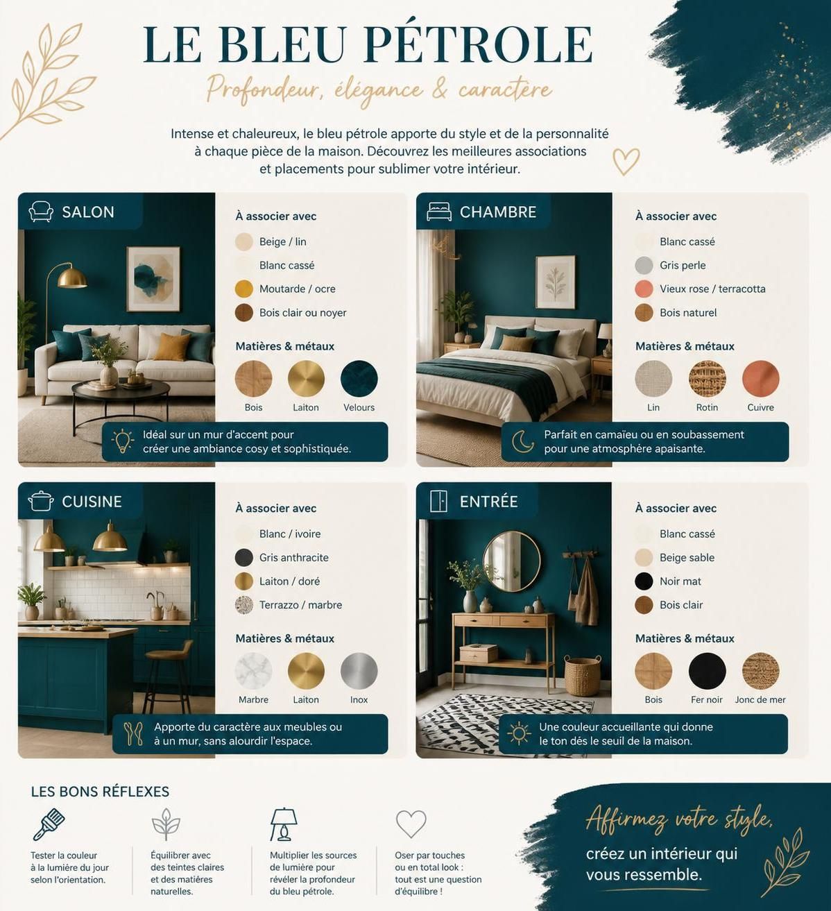 découvrez comment associer le bleu pétrole avec d'autres couleurs pour créer un intérieur élégant et raffiné. conseils déco et inspirations pour sublimer votre espace.