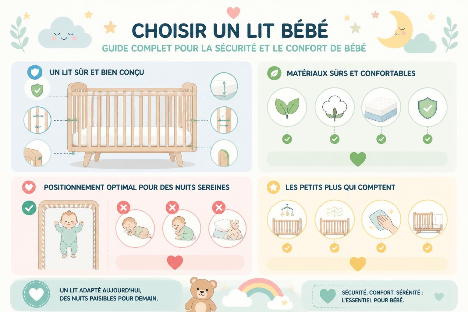 découvrez notre guide complet pour choisir un lit bébé alliant sécurité et confort, afin d'assurer des nuits paisibles et protégées à votre enfant.