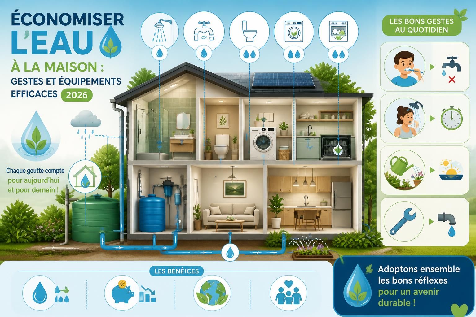 découvrez des gestes simples et des équipements efficaces pour économiser l'eau à la maison en 2026, réduisez votre consommation et préservez l'environnement.
