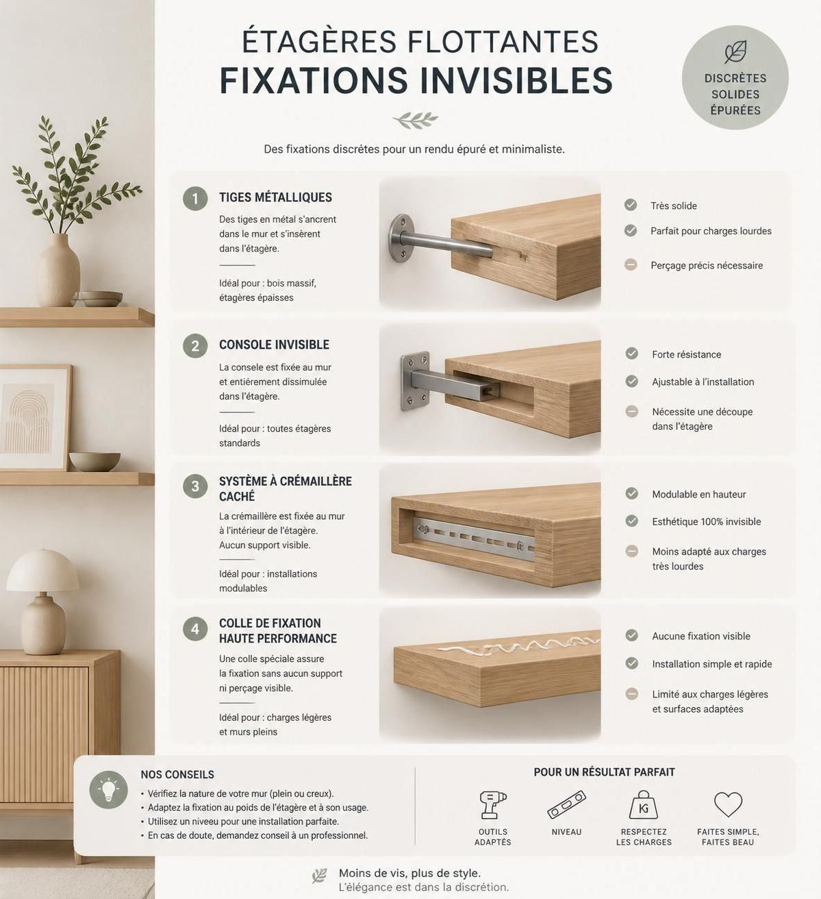 découvrez comment choisir, fixer et décorer des étagères flottantes adaptées à chaque pièce de votre maison pour un intérieur pratique et esthétique.
