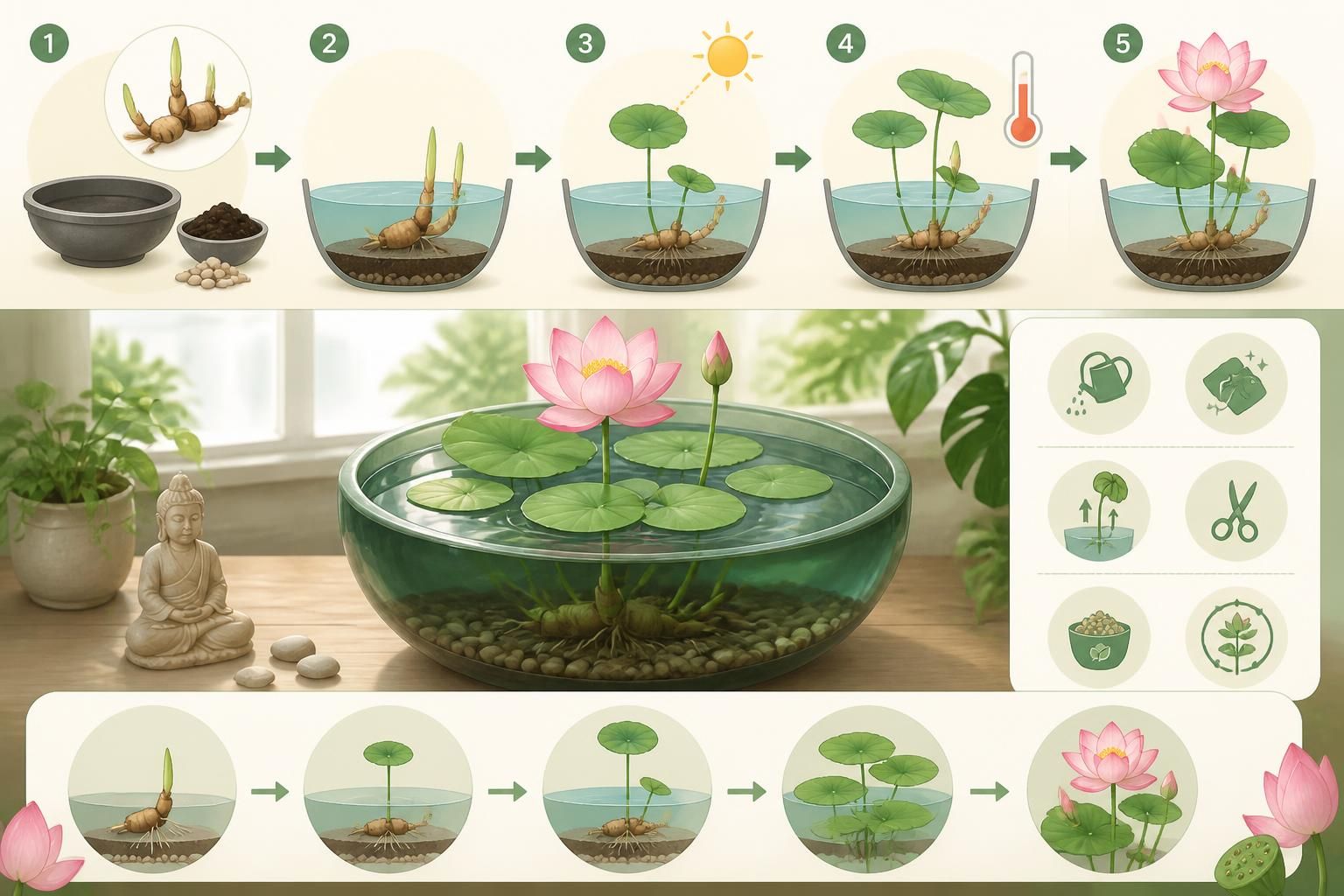 apprenez à cultiver et faire fleurir la fleur de lotus chez vous, une plante aquatique élégante et facile à entretenir.