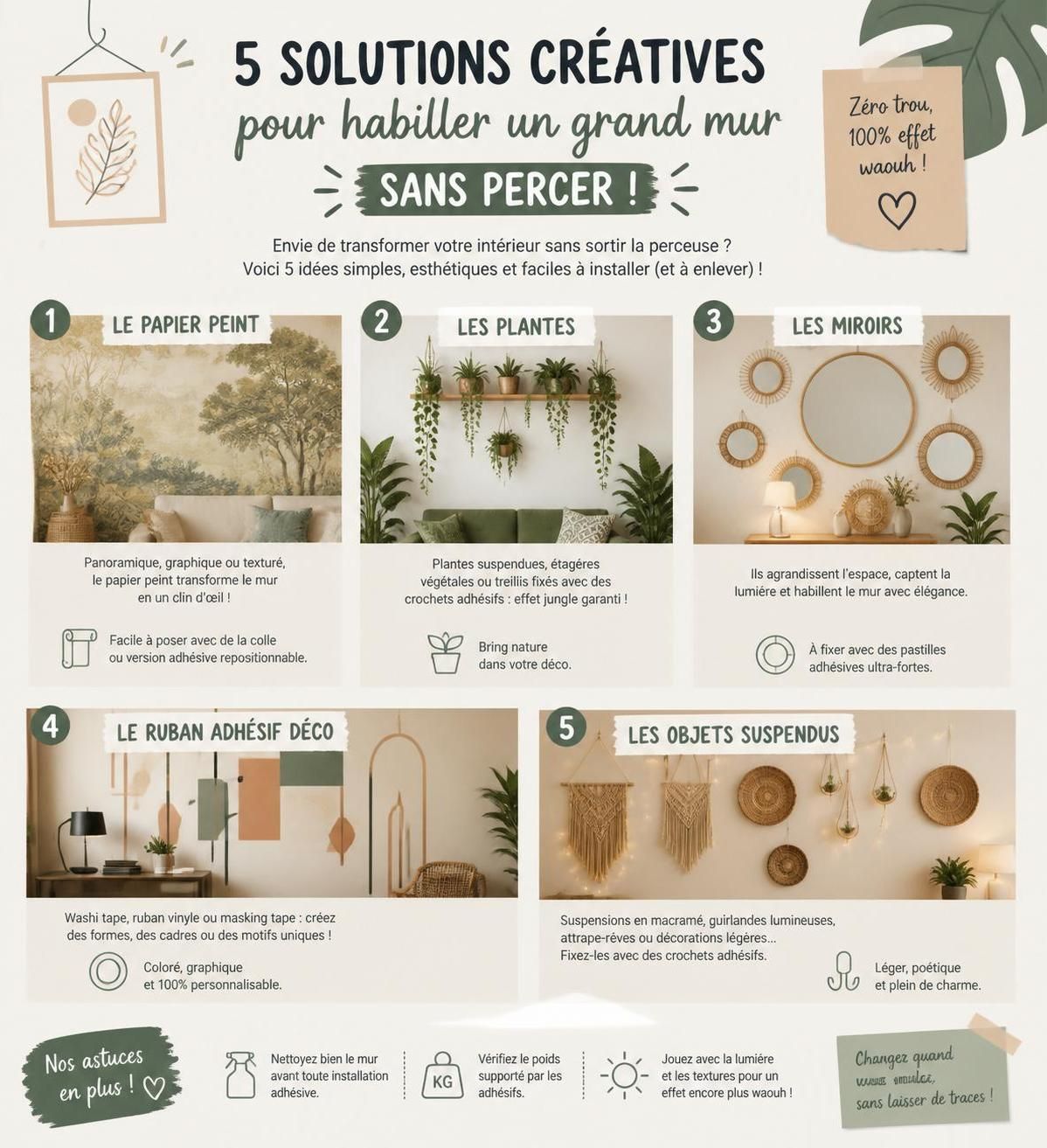 découvrez des idées déco originales pour habiller un grand mur vide sans percer, et apportez style et créativité à votre intérieur facilement.