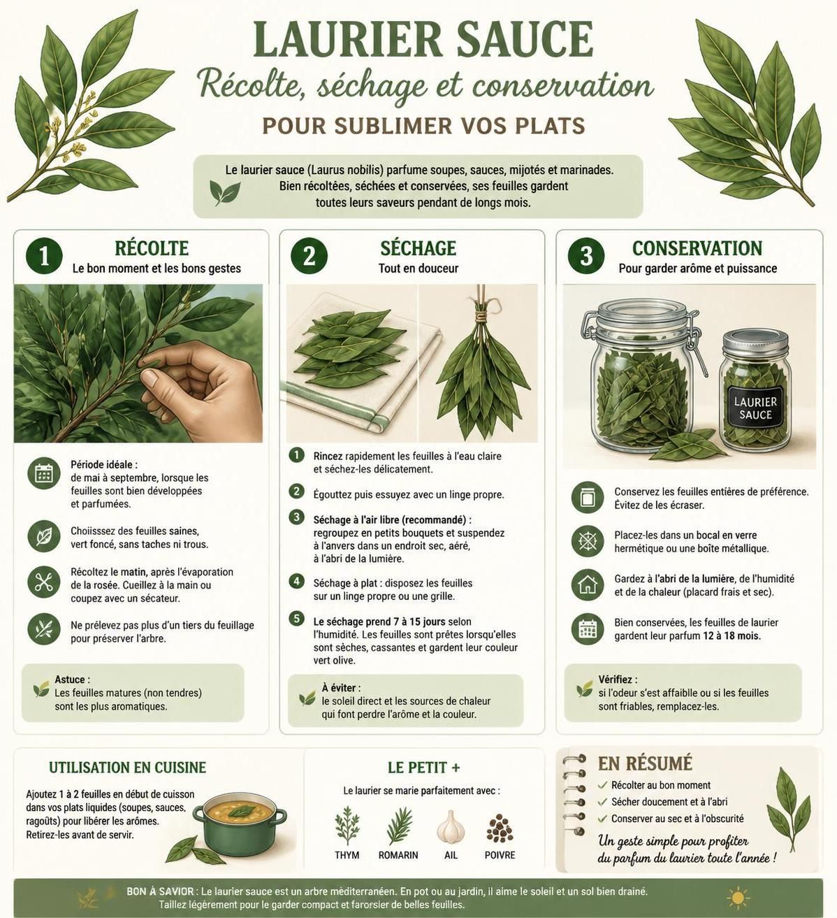 découvrez comment cultiver, tailler et récolter le laurier sauce, un condiment aromatique essentiel pour sublimer vos plats.