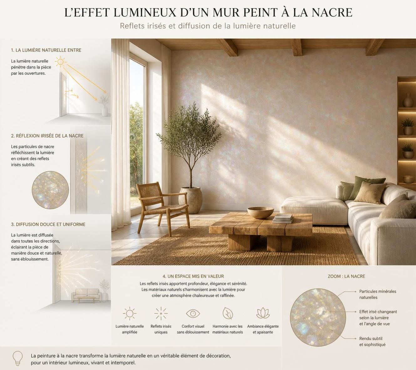 découvrez comment intégrer l'effet lumineux de la nacre dans votre décoration intérieure pour apporter élégance et douceur à votre maison.