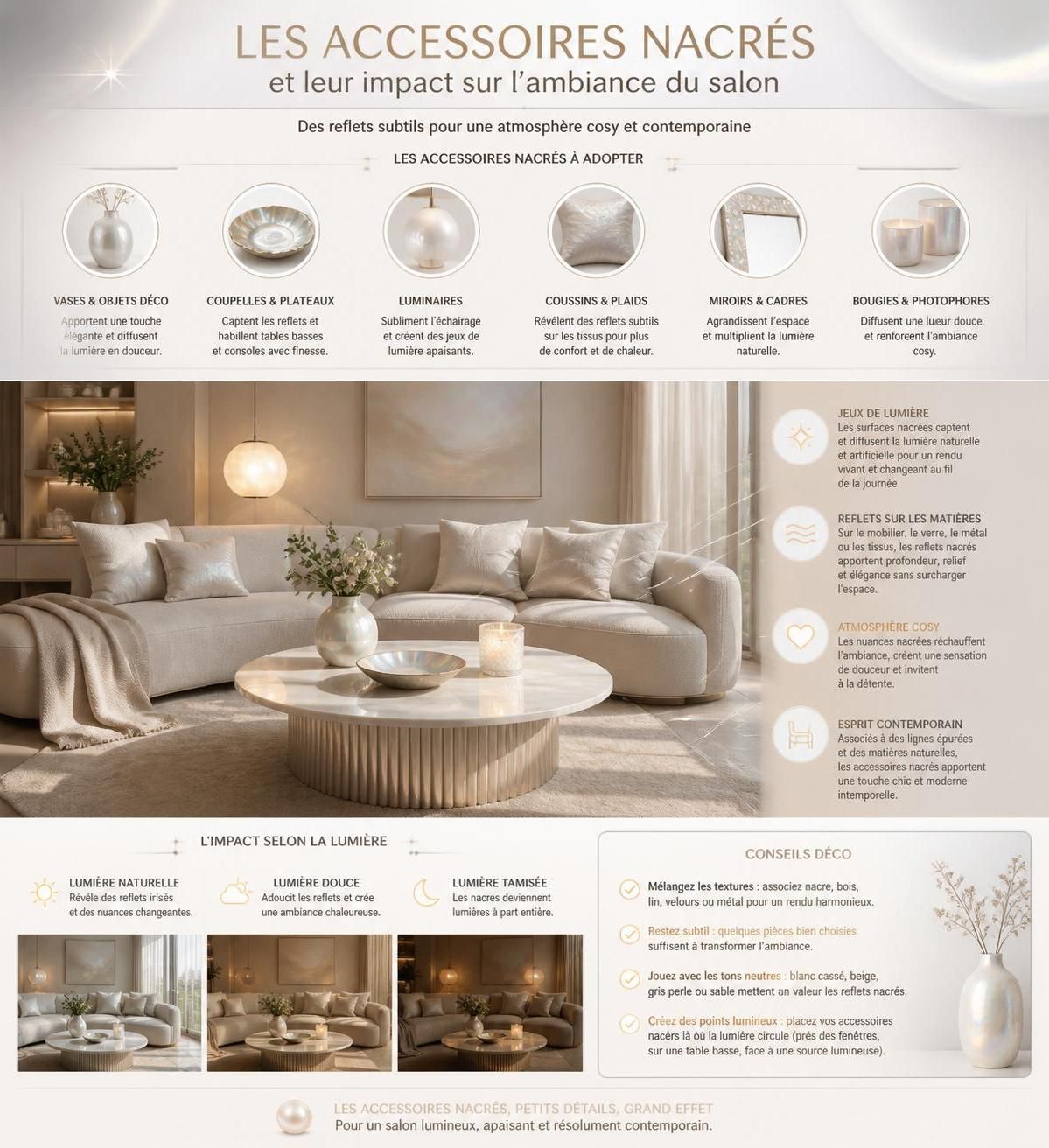 découvrez comment intégrer l'effet lumineux de la nacre en décoration intérieure pour apporter élégance et douceur à votre espace de vie.