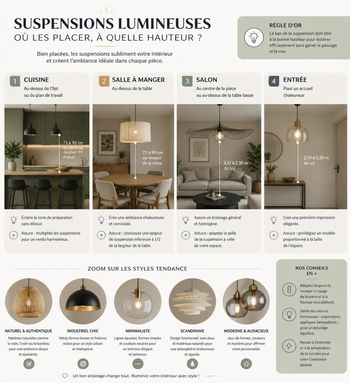 découvrez comment choisir la bonne hauteur et le style idéal pour votre suspension luminaire afin d'éclairer parfaitement votre intérieur avec élégance.