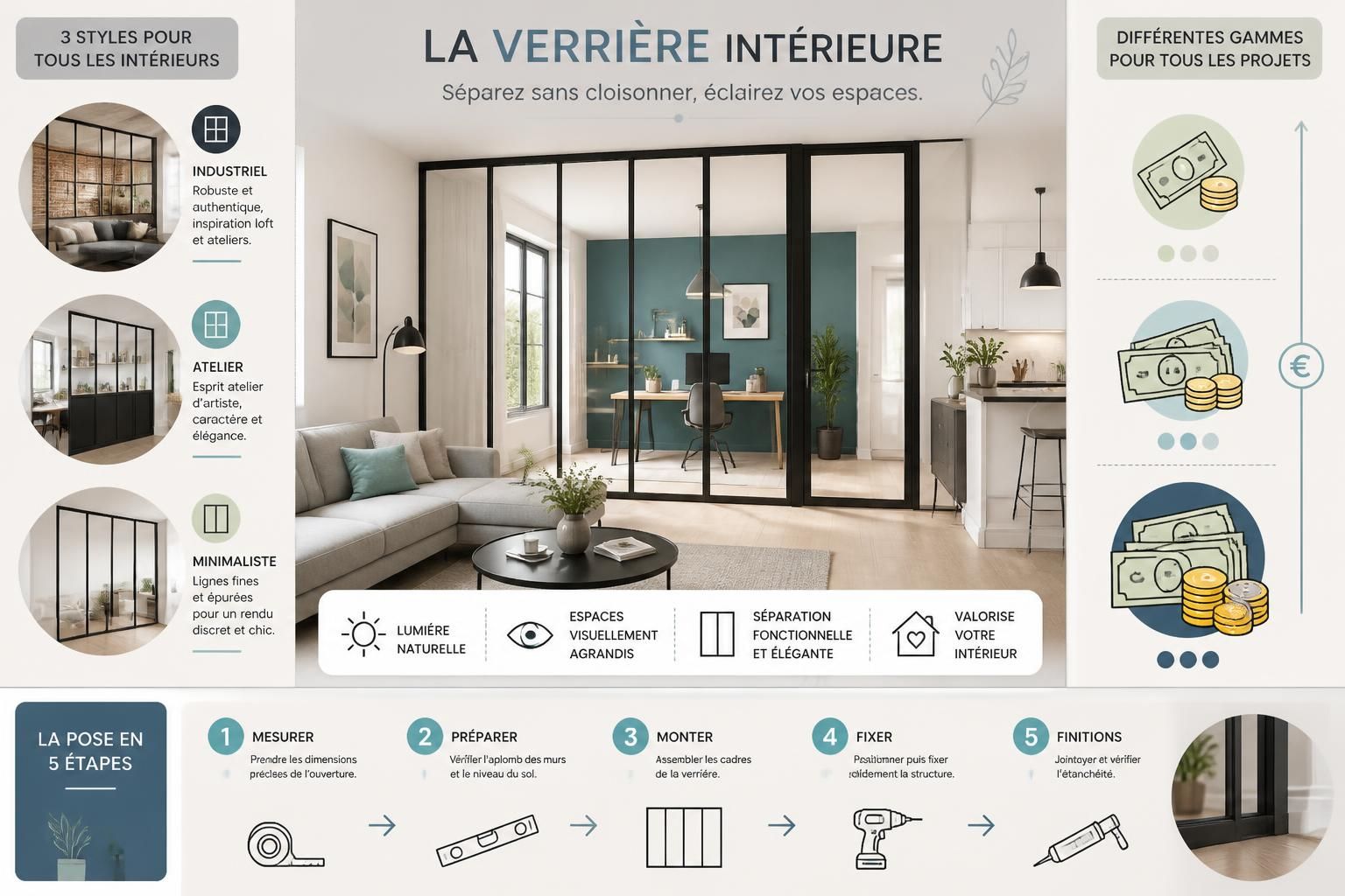 découvrez tout sur la verrière intérieure : prix, styles variés et conseils de pose pour séparer vos espaces avec élégance et fonctionnalité.
