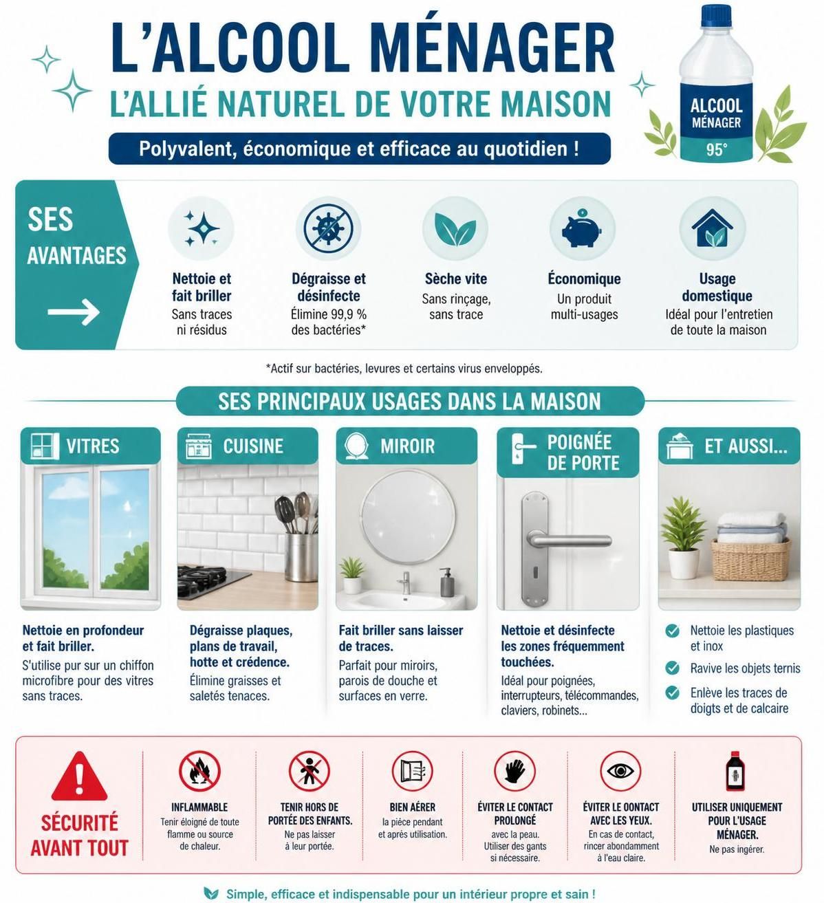 découvrez 10 astuces malignes pour utiliser l'alcool ménager et nettoyer, détartrer et désinfecter efficacement toutes les surfaces de votre maison.