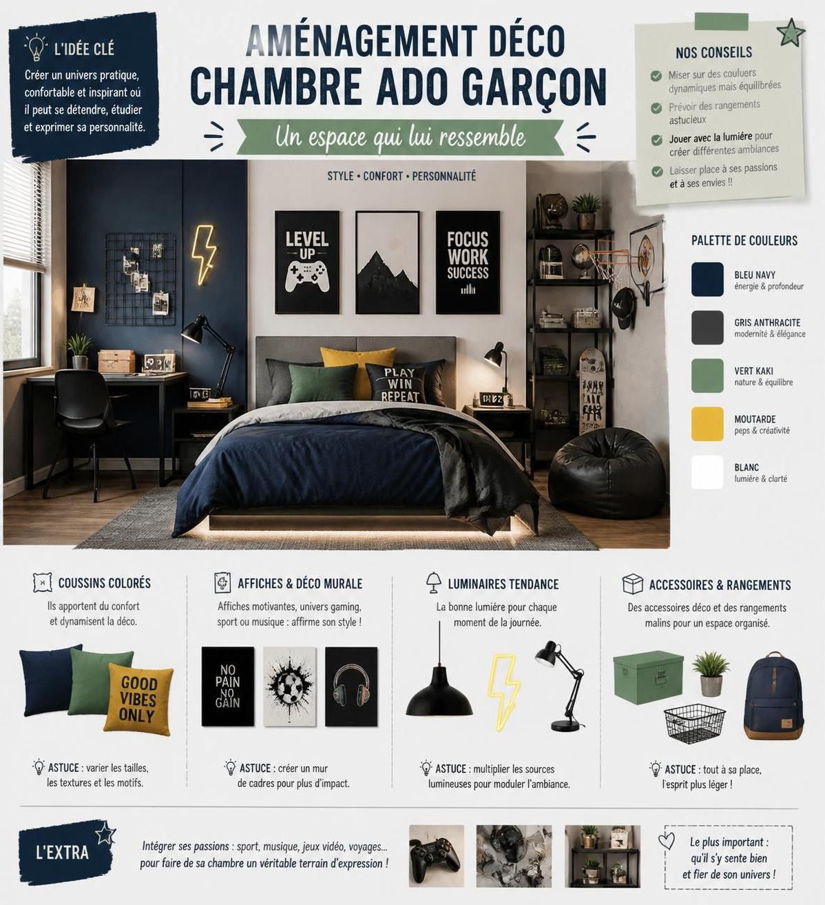 découvrez 12 idées déco tendance pour aménager une chambre ado garçon moderne et personnalisée, alliant style et fonctionnalité pour un espace à son image.