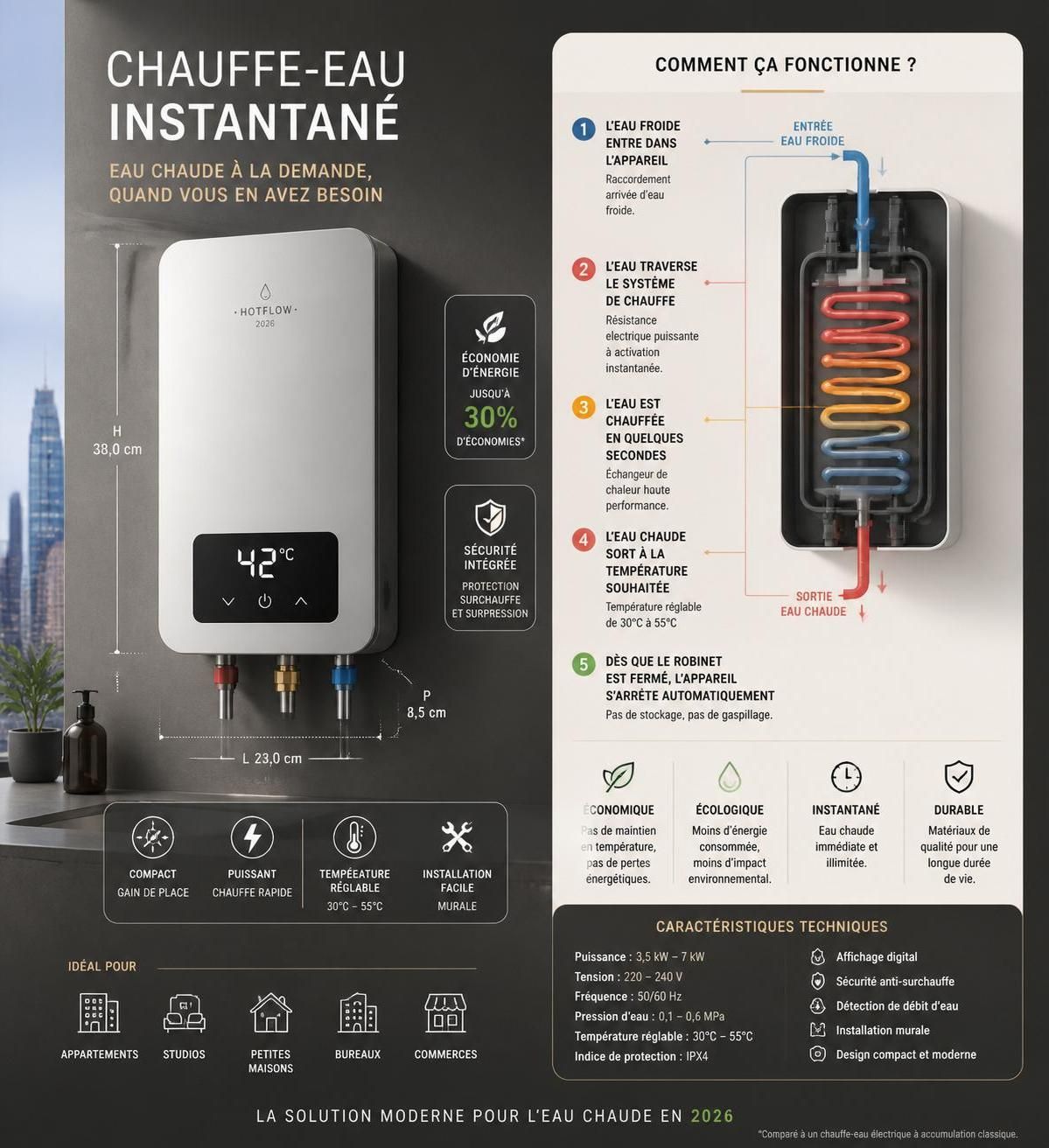 découvrez le fonctionnement du chauffe-eau instantané, ses avantages, et nos conseils pour choisir le meilleur modèle en 2026 adapté à vos besoins.