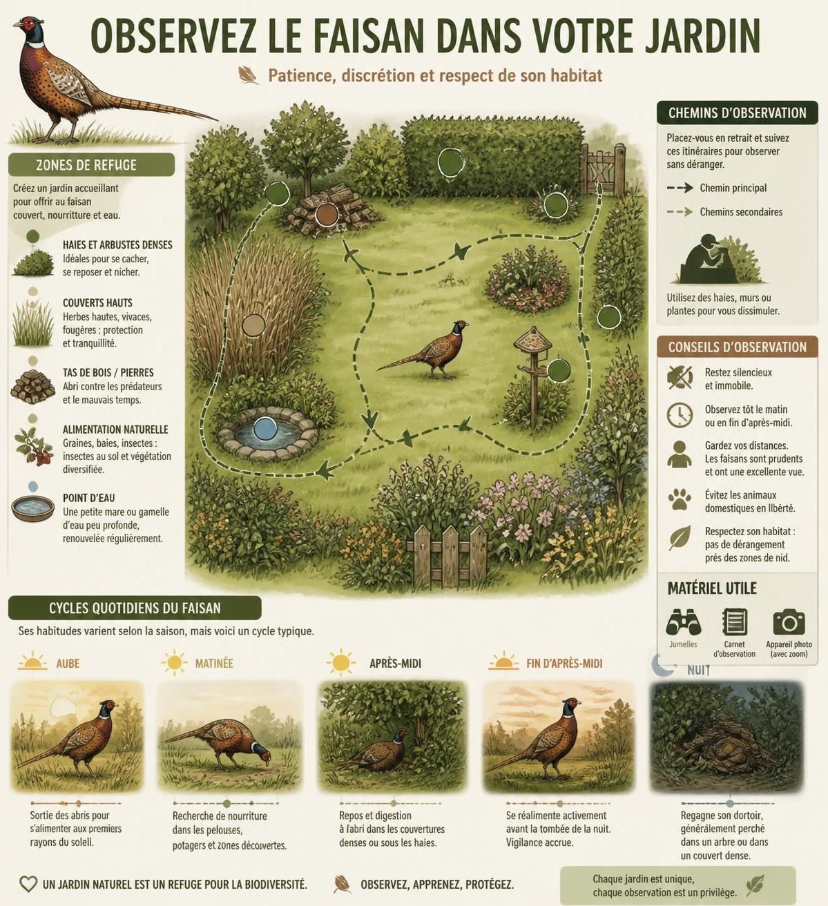 découvrez comment observer le faisan, cet oiseau sauvage, et apprenez les règles essentielles pour une cohabitation harmonieuse dans votre jardin.