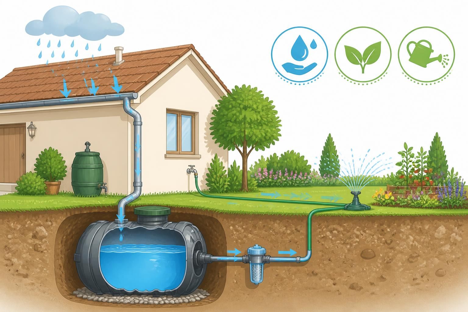 découvrez notre guide complet pour choisir et installer un récupérateur d'eau de pluie, une solution écologique et économique pour arroser votre jardin sans gaspiller d'eau.