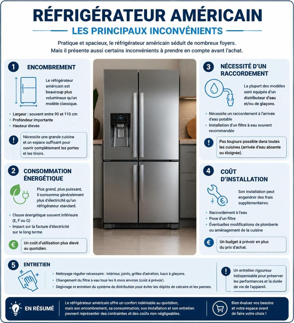 découvrez les avantages et inconvénients du réfrigérateur américain et nos conseils pour choisir le modèle idéal adapté à votre cuisine.