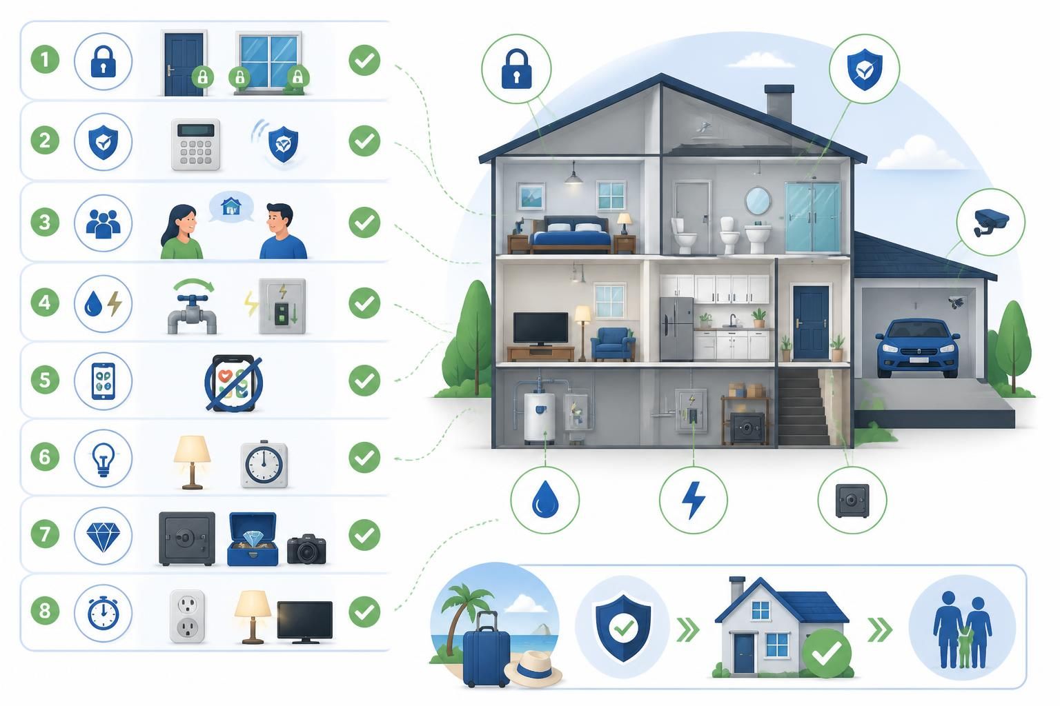 découvrez la checklist complète pour sécuriser votre maison avant de partir en vacances et partir l'esprit tranquille en évitant les incidents.