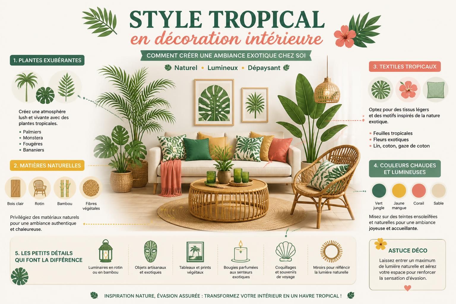 découvrez comment adopter un style tropical en décoration intérieure pour transformer votre maison en un véritable havre exotique. conseils, astuces et idées pour une ambiance chaleureuse et naturelle.