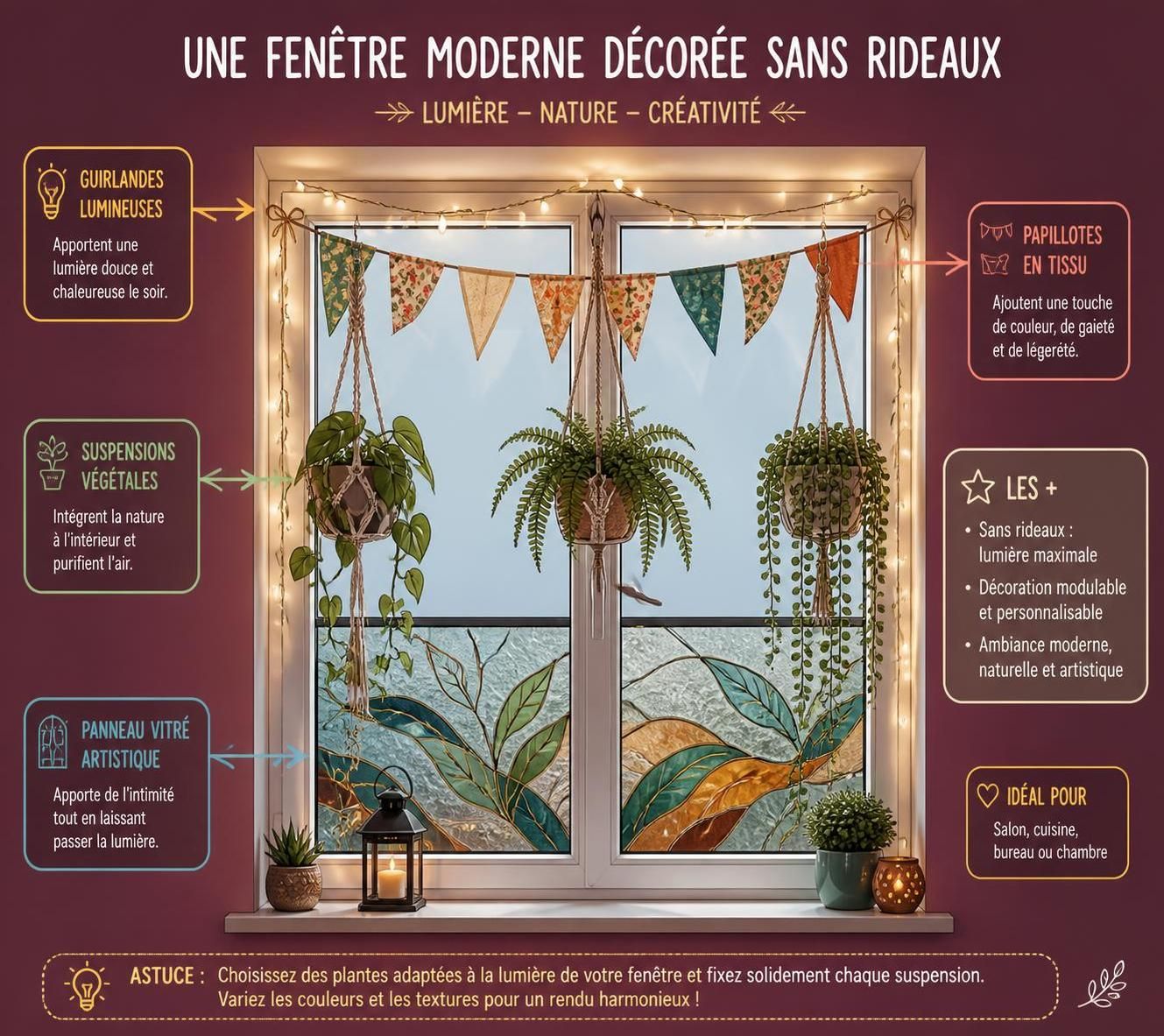 découvrez des idées originales et créatives pour décorer vos fenêtres autrement qu'avec des rideaux classiques, et apportez une touche unique à votre intérieur.