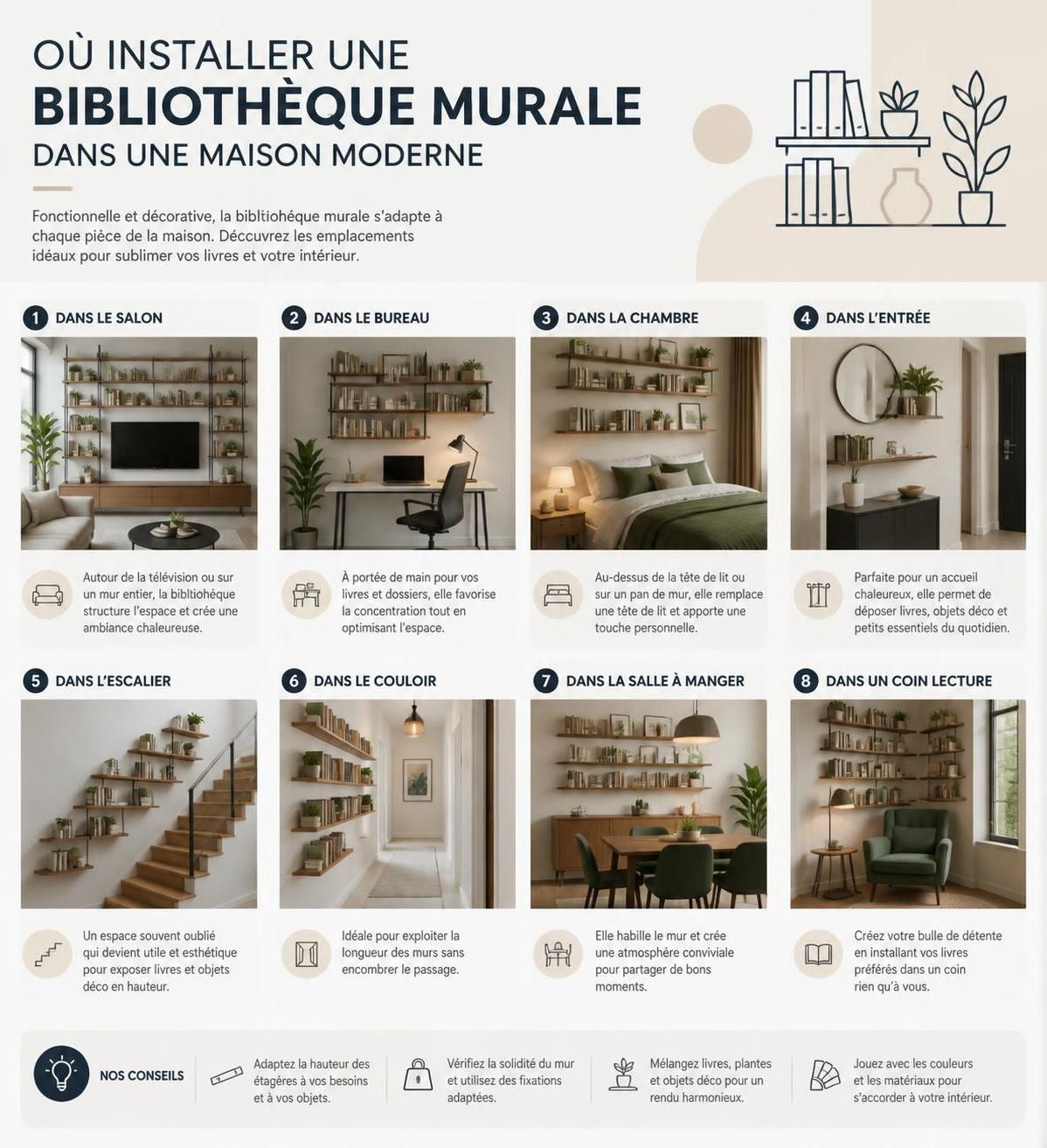 découvrez comment créer une bibliothèque murale pratique et esthétique, avec des astuces pour aménager un mur de livres facilement, que vous choisissiez de percer ou non.