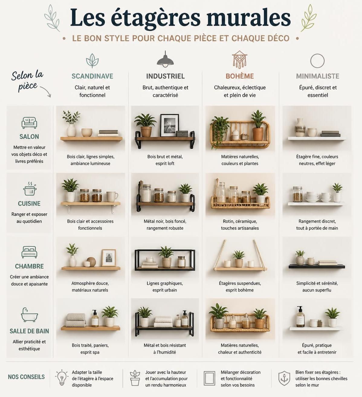 découvrez nos conseils pour choisir, fixer et décorer vos étagères murales afin d'harmoniser parfaitement votre intérieur.