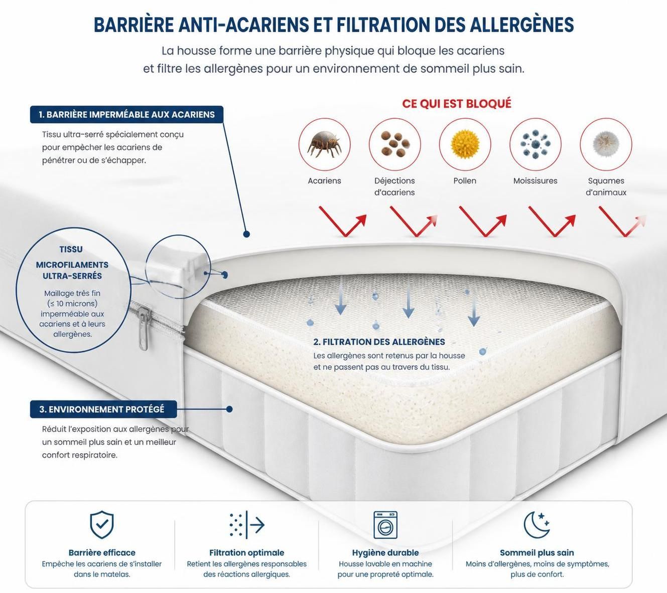 découvrez tout ce qu'il faut savoir sur la literie anti-acariens : housse de matelas, oreillers et couettes pour un sommeil sain et protégé contre les allergies.