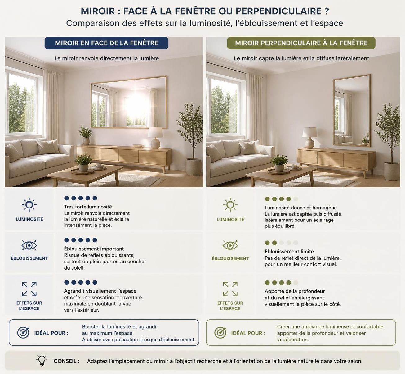 découvrez comment utiliser un miroir dans le salon pour agrandir visuellement votre espace et maximiser la luminosité naturelle, tout en ajoutant une touche déco élégante.