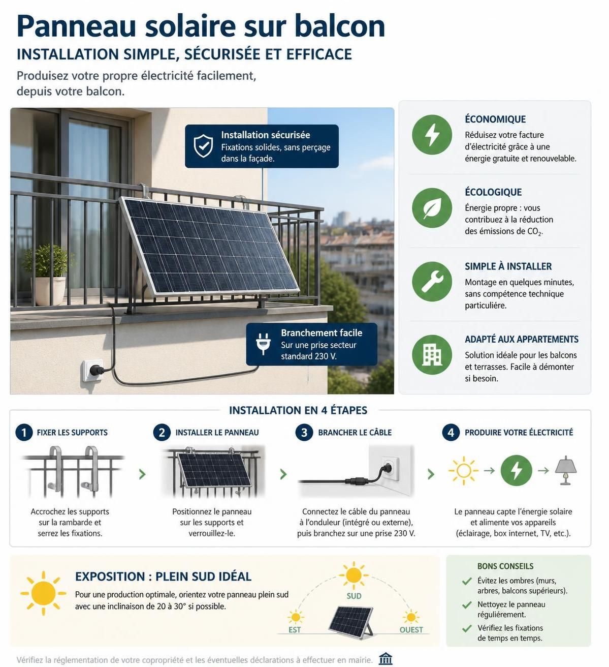 découvrez si un panneau solaire pour balcon est rentable et apprenez comment l'installer facilement dans votre appartement pour produire votre propre énergie.