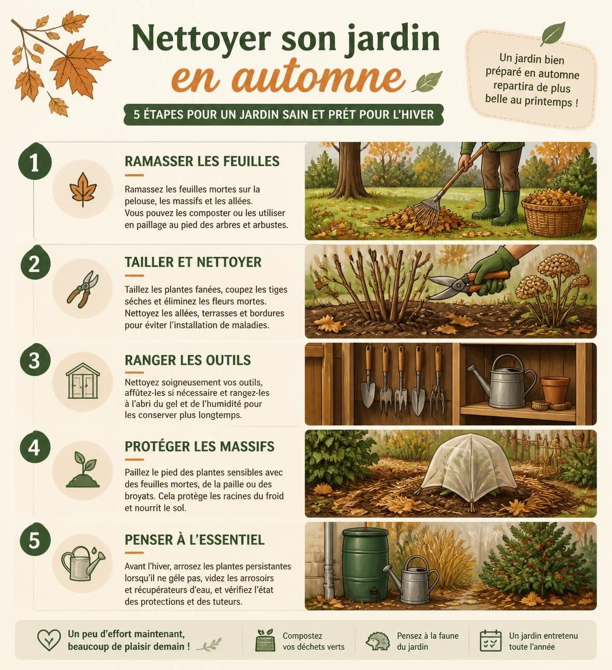 découvrez comment préparer efficacement votre jardin pour l'automne avec des conseils sur la taille, la protection des plantes et les plantations essentielles à réaliser avant l'arrivée des gelées.