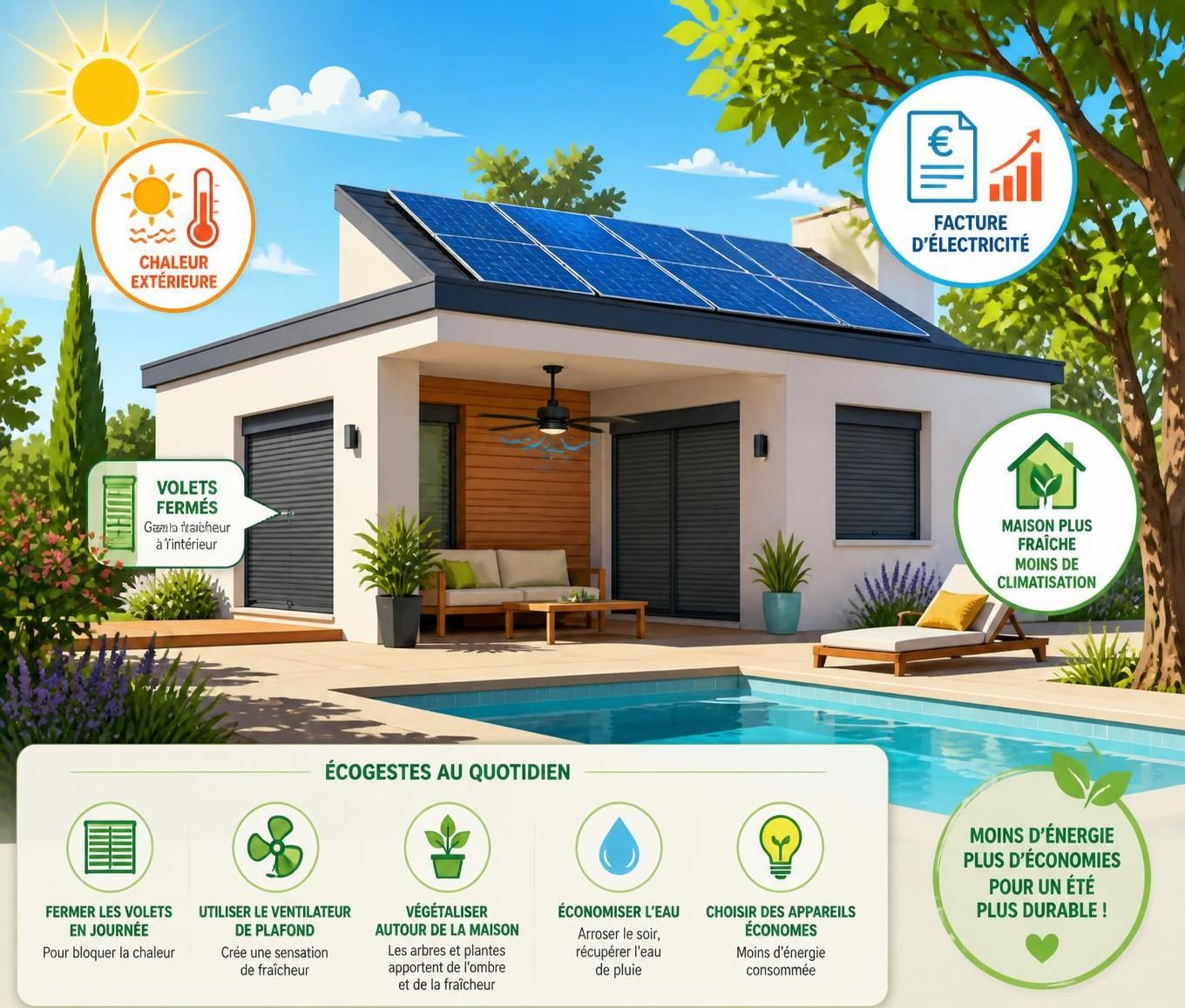 découvrez nos conseils pratiques pour réduire votre facture d'électricité cet été en adoptant les bons gestes pendant la canicule et rester au frais tout en économisant.