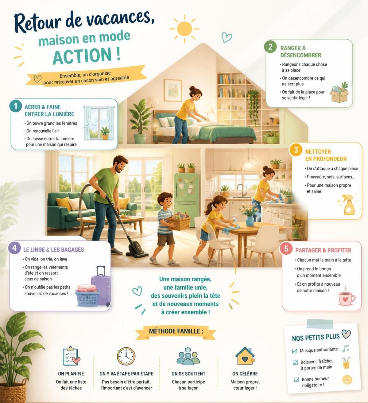 découvrez les 7 premières choses essentielles à faire dans votre maison dès votre retour de vacances pour un retour serein et bien organisé.