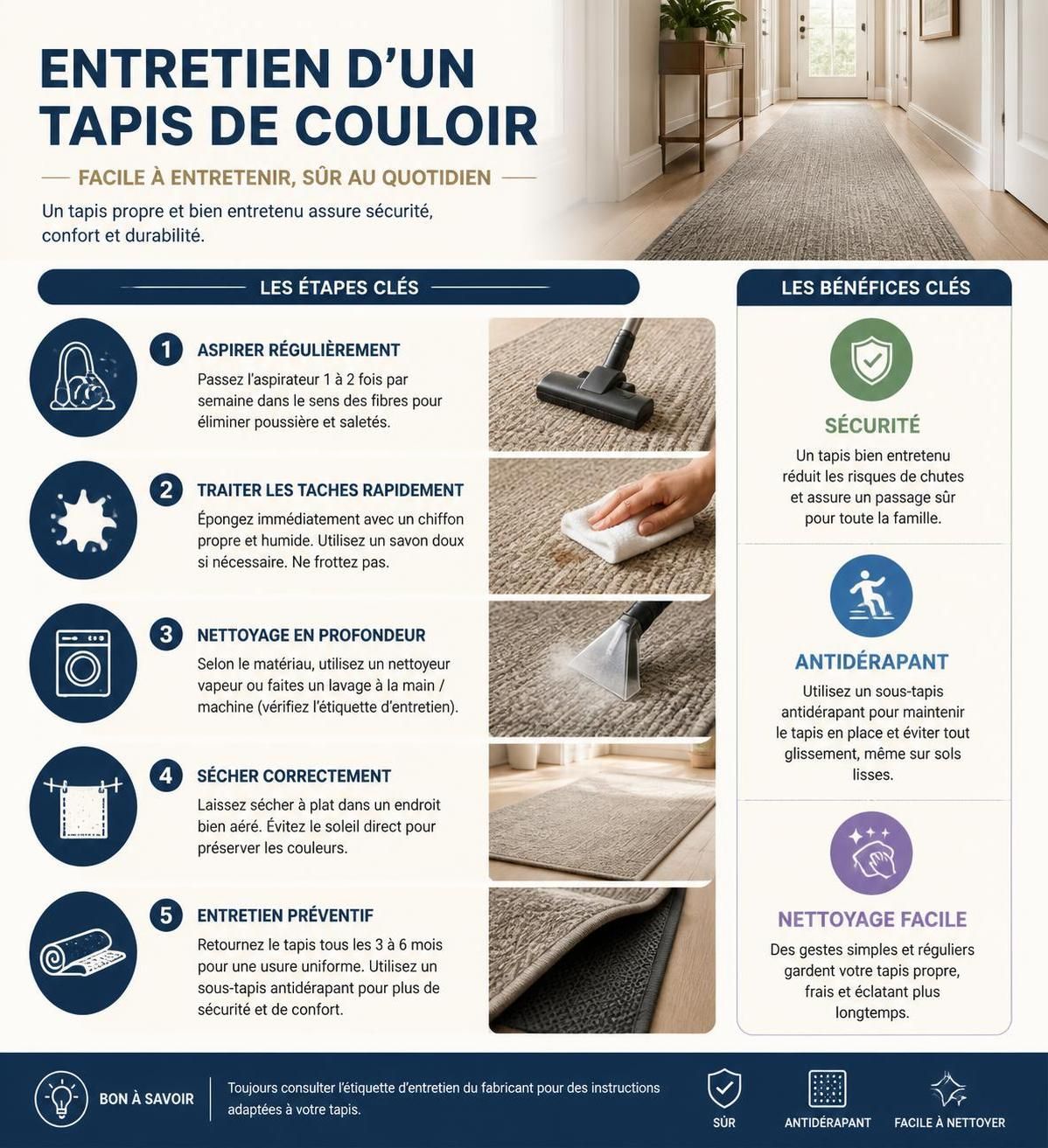 découvrez comment choisir la taille, la matière et la couleur idéales pour votre tapis de couloir afin d'harmoniser parfaitement votre intérieur.