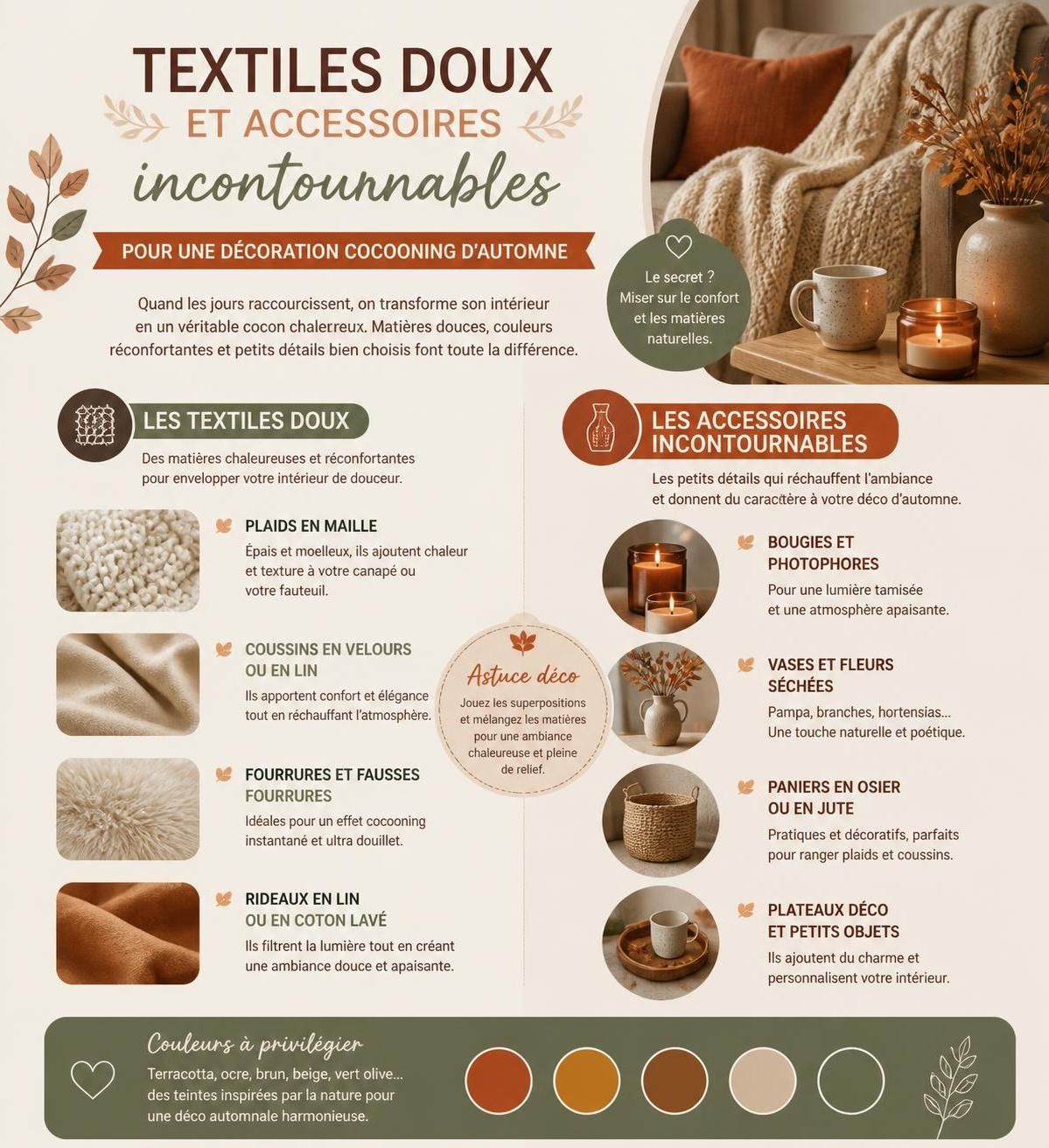 découvrez comment créer une ambiance cocooning cet automne avec des textiles doux, des bougies chaleureuses et des luminaires tamisés pour un intérieur confortable et accueillant.