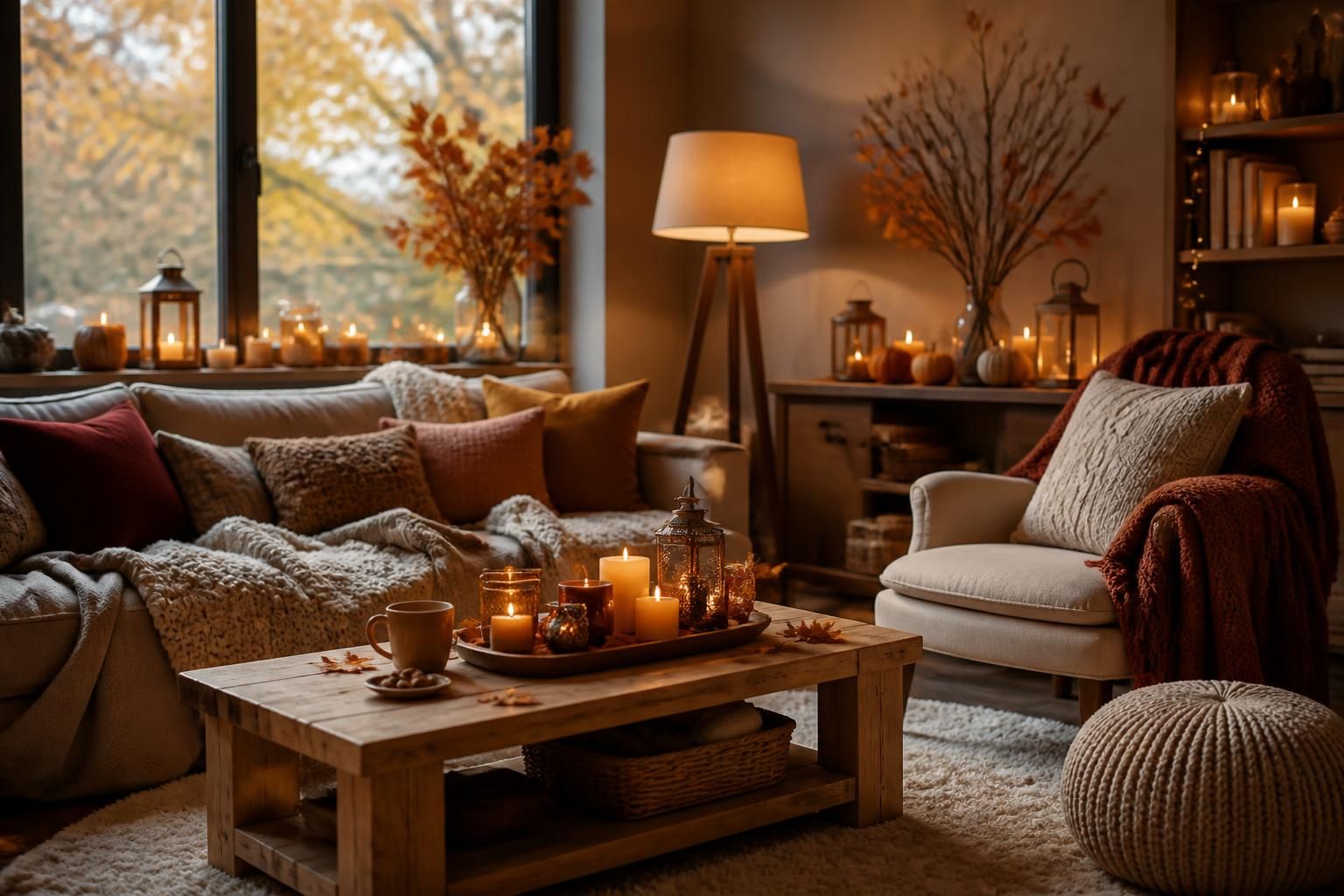 créez une ambiance cocooning cet automne avec des textiles doux, des bougies parfumées et des luminaires chaleureux pour un intérieur confortable et accueillant.