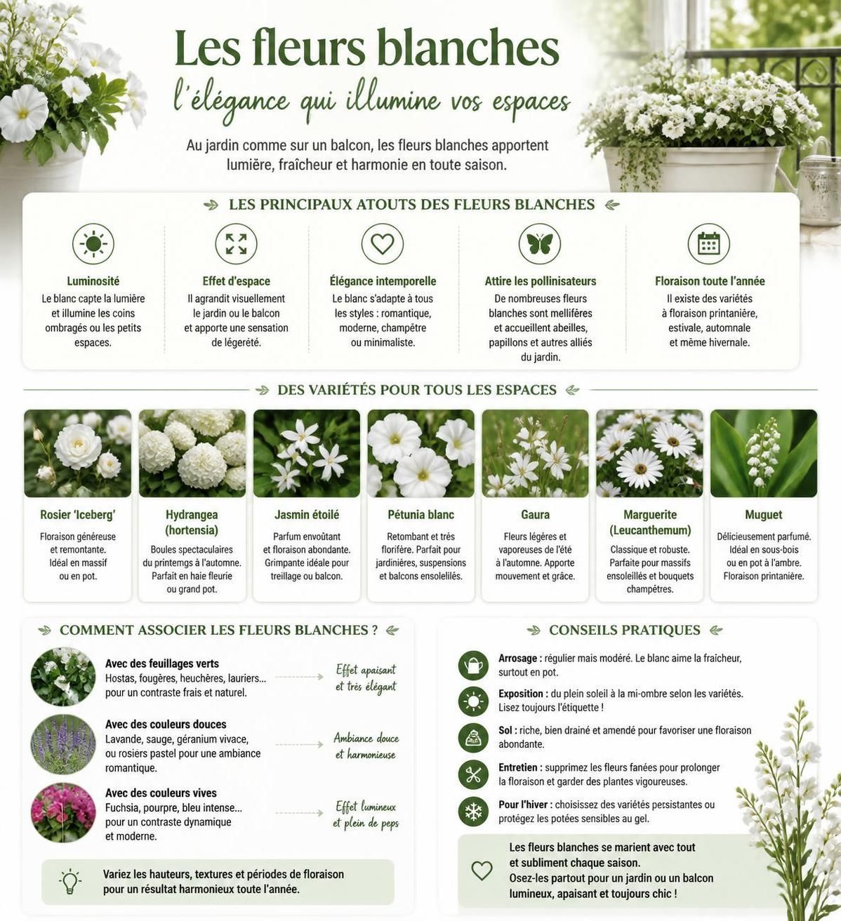 découvrez les plus belles fleurs blanches idéales pour votre jardin ou balcon, ainsi que leurs besoins spécifiques en entretien pour un espace fleuri et éclatant.