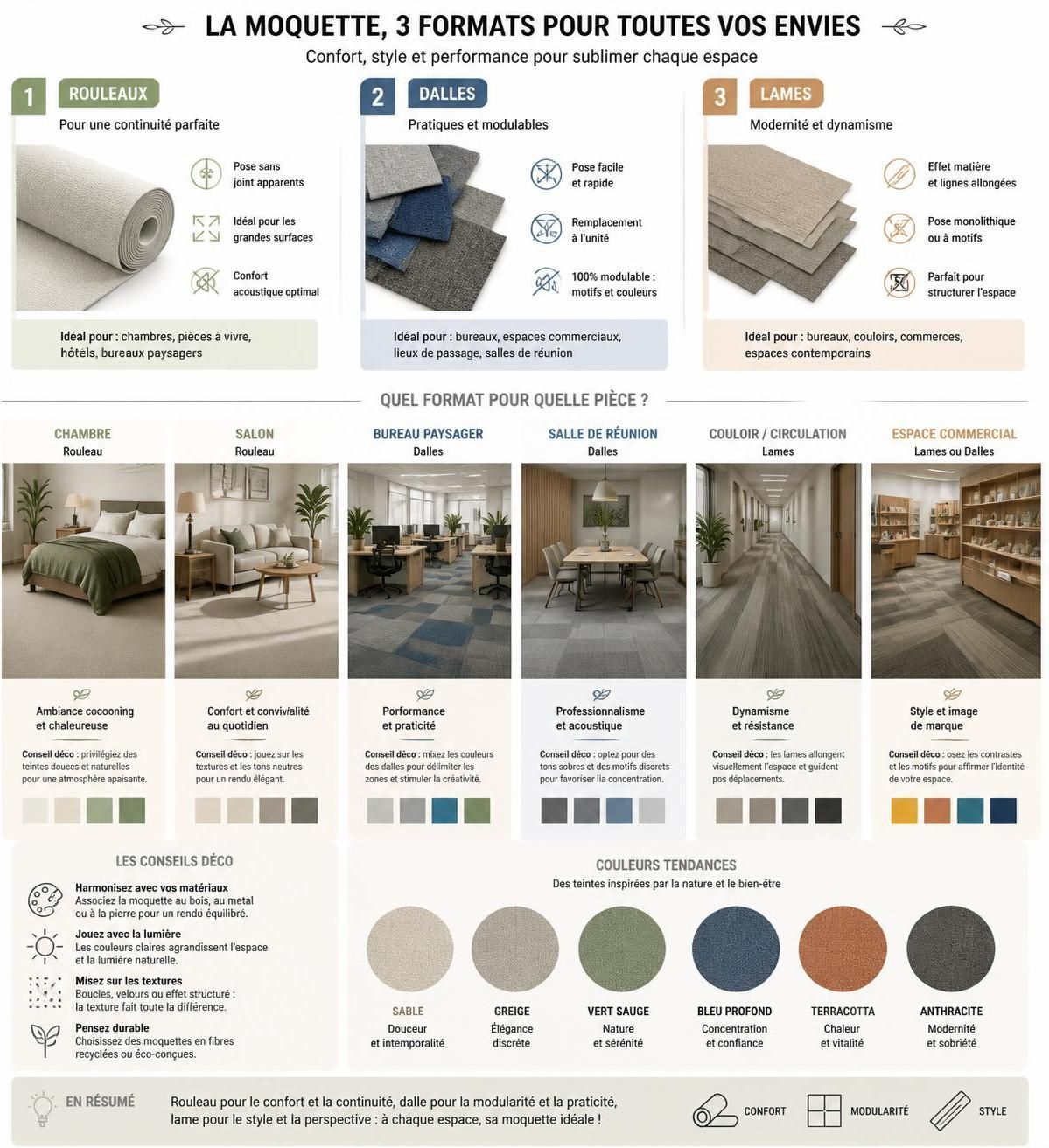 découvrez comment choisir la moquette idéale pour chaque pièce en tenant compte de la matière, de l'épaisseur et des conseils d'entretien pour un sol confortable et durable.