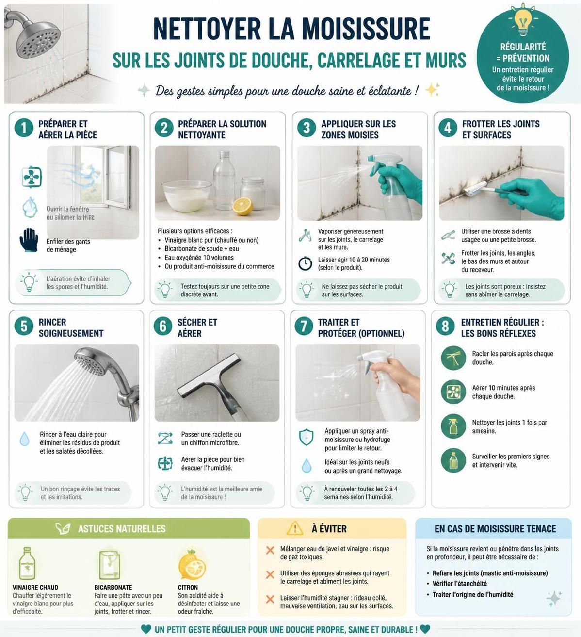découvrez comment prévenir les moisissures dans votre salle de bain en identifiant leurs causes, en appliquant des traitements efficaces et en adoptant des solutions durables pour un espace sain et propre.