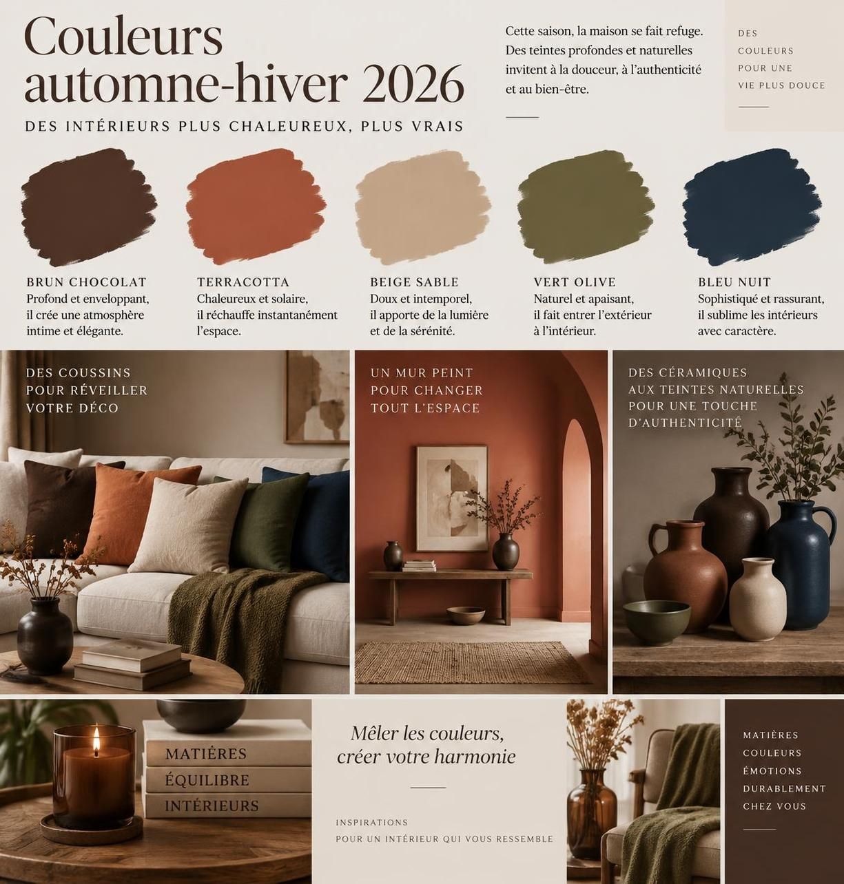 découvrez les couleurs tendance automne-hiver 2026 et les teintes incontournables pour créer une décoration intérieure chaleureuse et élégante.