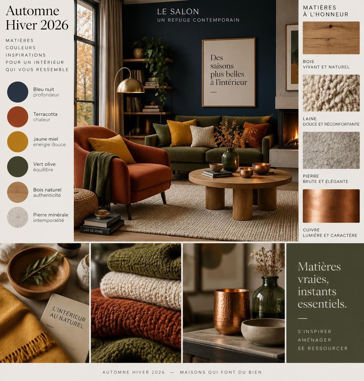 découvrez les couleurs tendance automne-hiver 2026 et les teintes incontournables pour créer une déco intérieure chaleureuse et élégante.