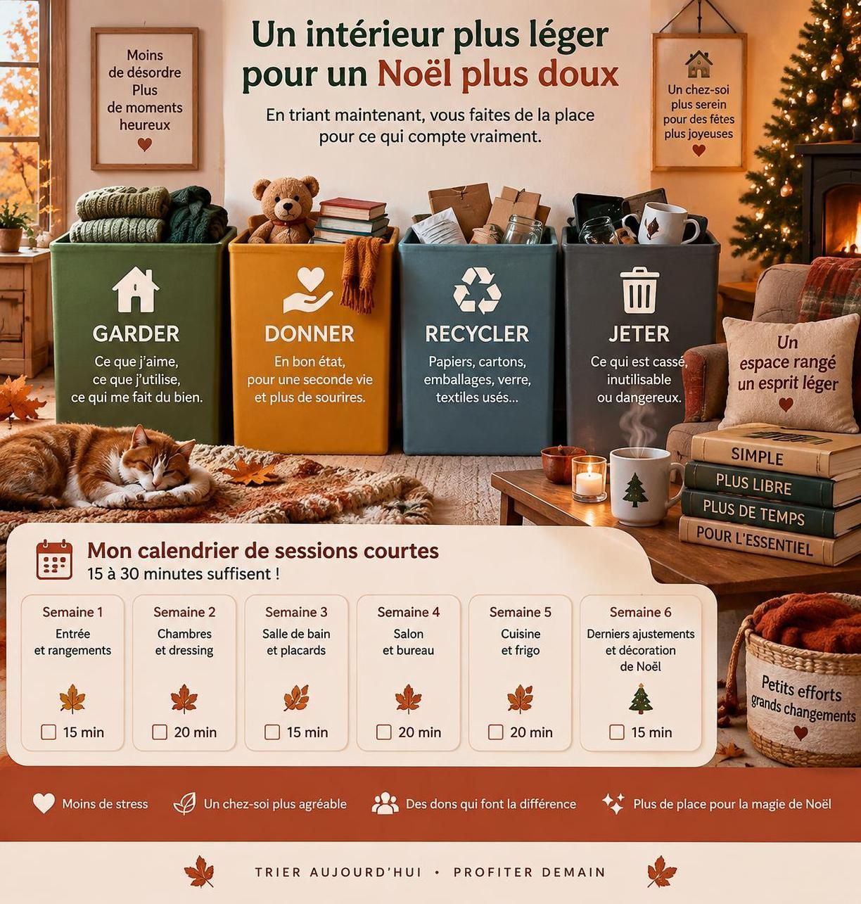 profitez de l’automne pour désencombrer votre maison, trier vos affaires et faire de la place avant d’installer les décorations de noël.